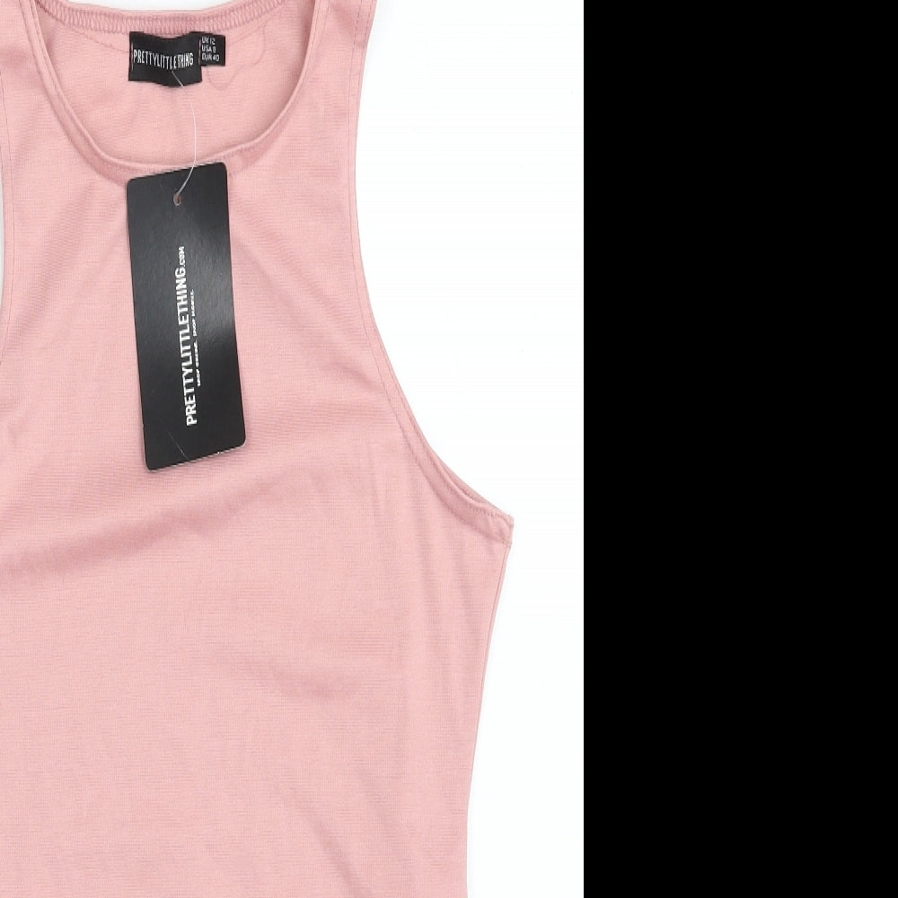 PRETTYLITTLETHING Womens Pink  Polyester Bodysuit One-Piece Size 12  Snap - Item Length -28in