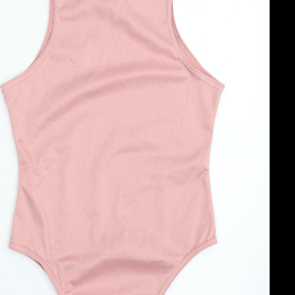 PRETTYLITTLETHING Womens Pink  Polyester Bodysuit One-Piece Size 12  Snap - Item Length -28in