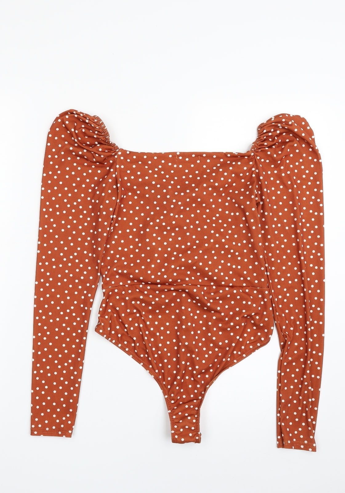 PRETTYLITTLETHING Womens Brown Polka Dot Polyester Bodysuit One-Piece Size 12  Snap - Item Length -25in