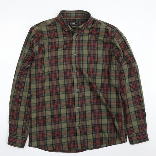 Peacocks Mens Multicoloured Plaid Polyester  Button-Up Size L Collared Button