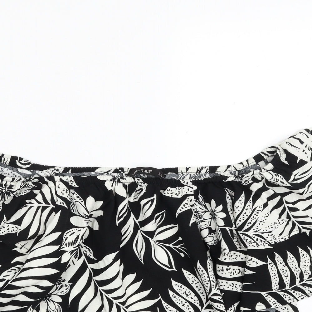 F&F Womens Black Floral Viscose Basic Blouse Size 10 Off the Shoulder