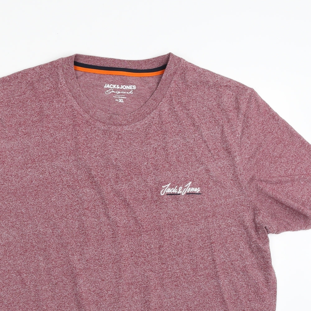 JACK & JONES Mens Pink  Polyester  T-Shirt Size XL Crew Neck