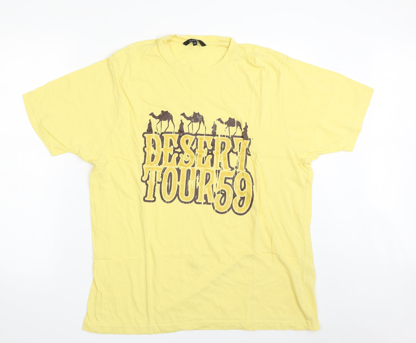 Dunnes Stores Mens Yellow  Cotton  T-Shirt Size 2XL Crew Neck  - Desert Tour 59
