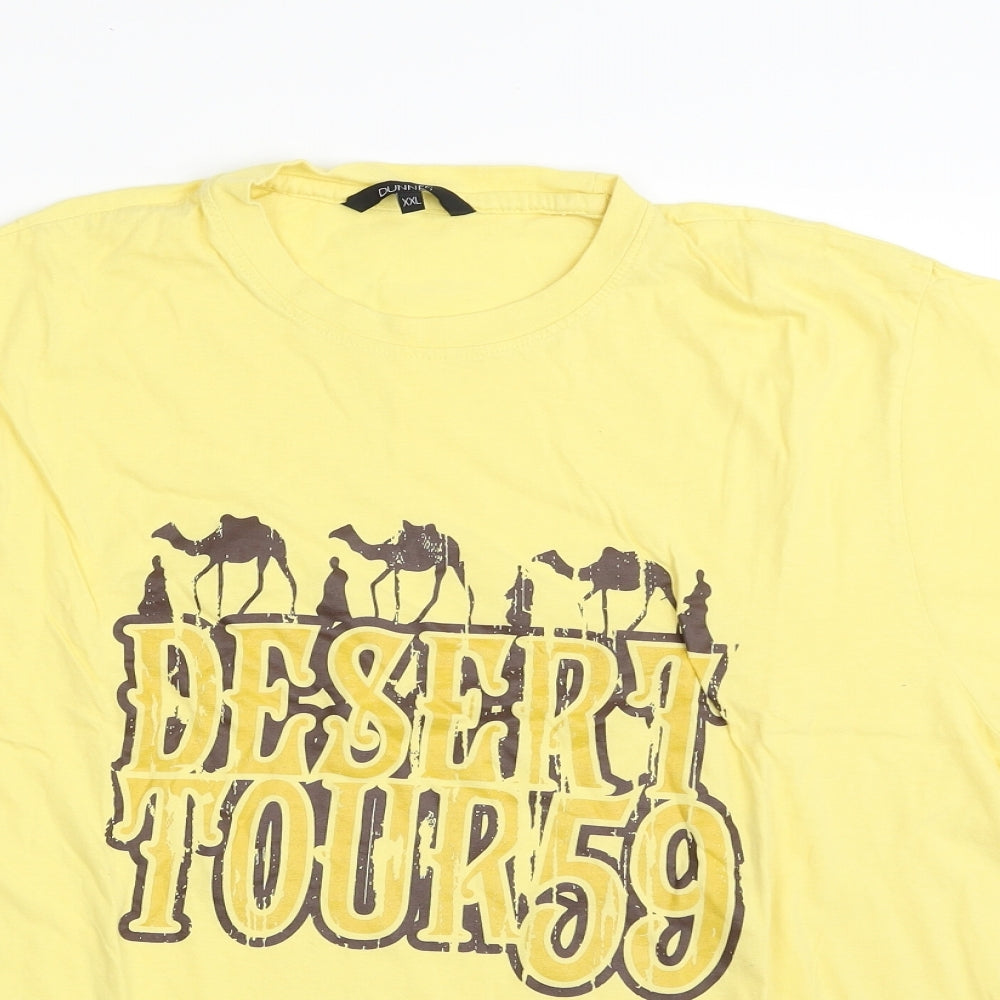 Dunnes Stores Mens Yellow  Cotton  T-Shirt Size 2XL Crew Neck  - Desert Tour 59