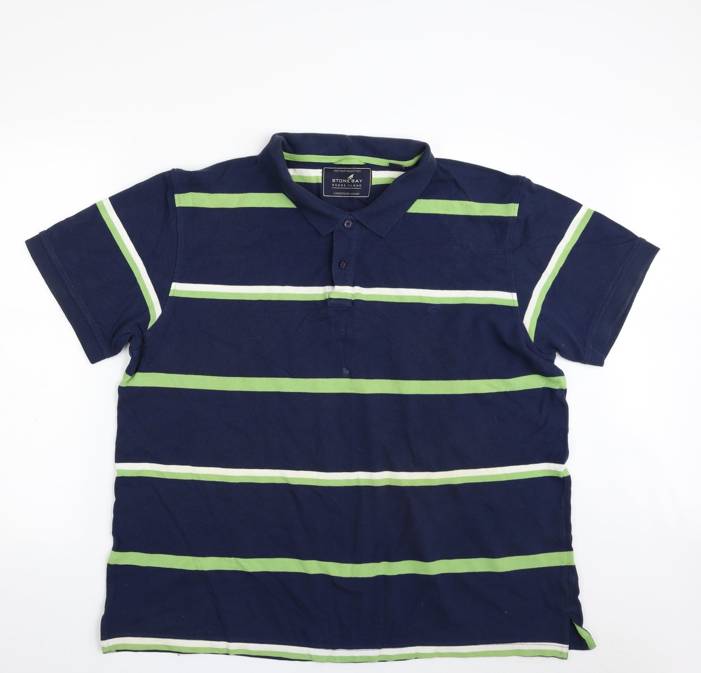STONE BAY Mens Blue Striped 100% Cotton  Polo Size 2XL Collared Button