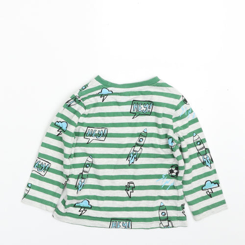 F&F Boys Green Striped Cotton Pullover T-Shirt Size 12-18 Months Crew Neck Pullover - Football