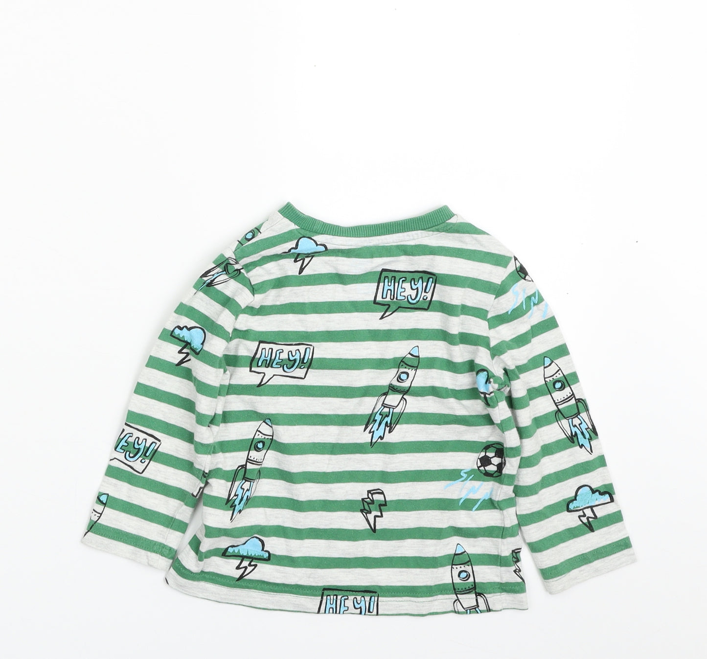 F&F Boys Green Striped Cotton Pullover T-Shirt Size 12-18 Months Crew Neck Pullover - Football