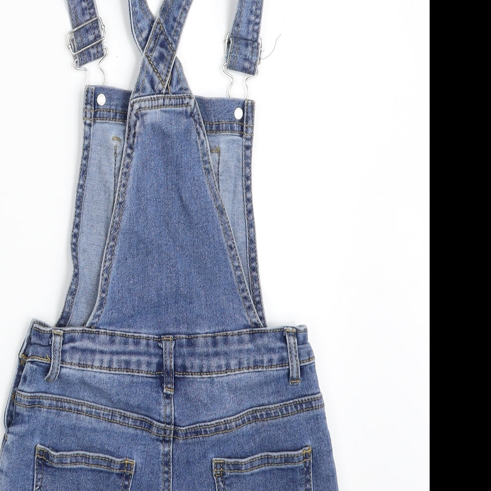 Primark Girls Blue  Cotton Pinafore/Dungaree Dress  Size 6-7 Years  Square Neck  - Minnie Mouse