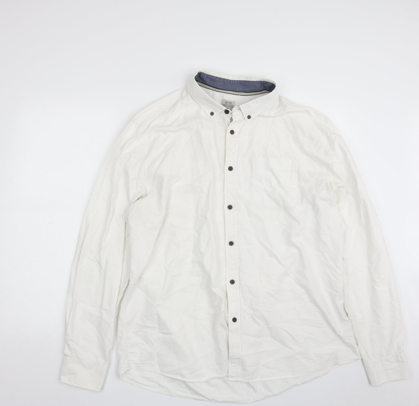 Matalan Mens White  Cotton  Button-Up Size XL Collared Button