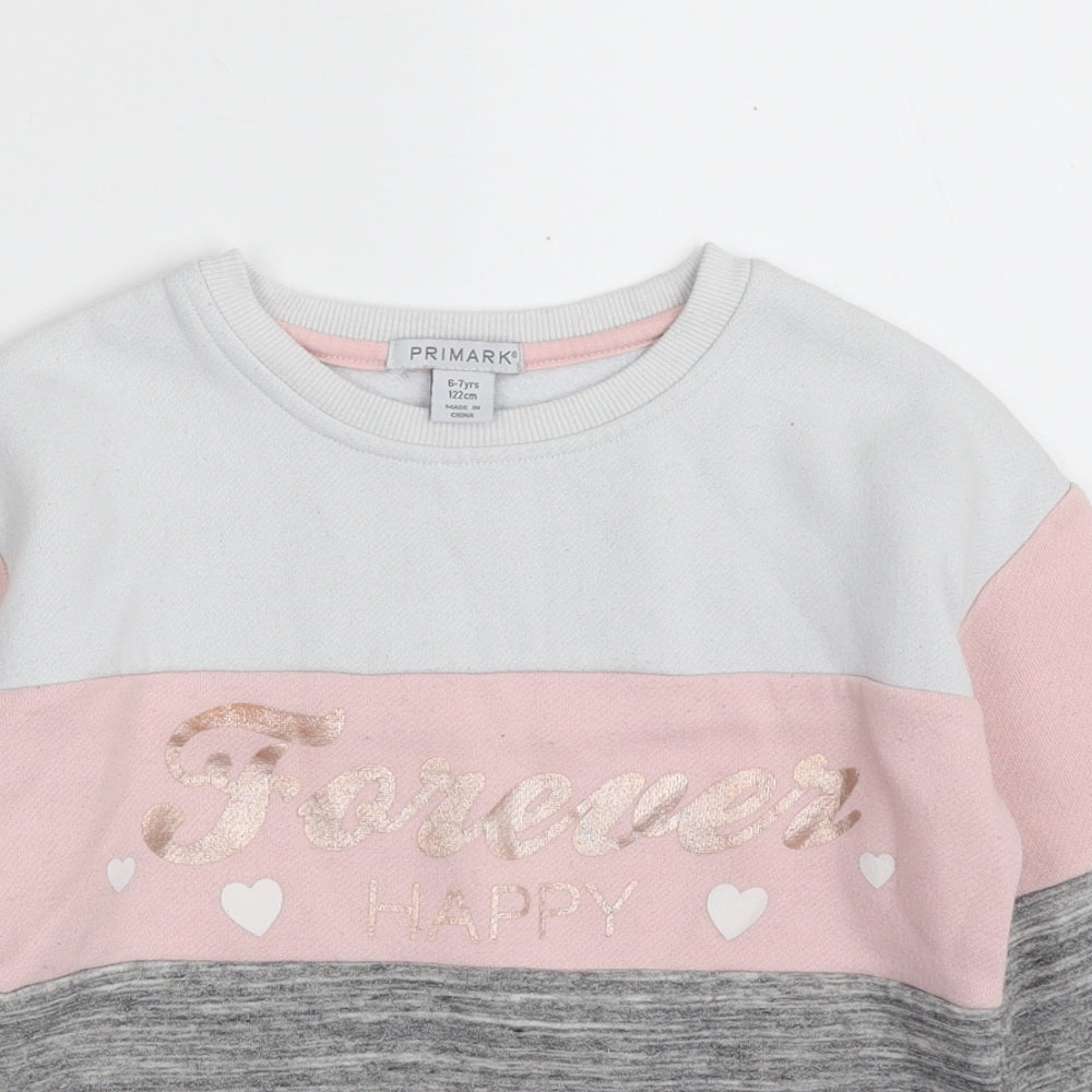Primark Girls Grey Colourblock Polyester Pullover Sweatshirt Size 6-7 Years  Pullover - Forever Happy