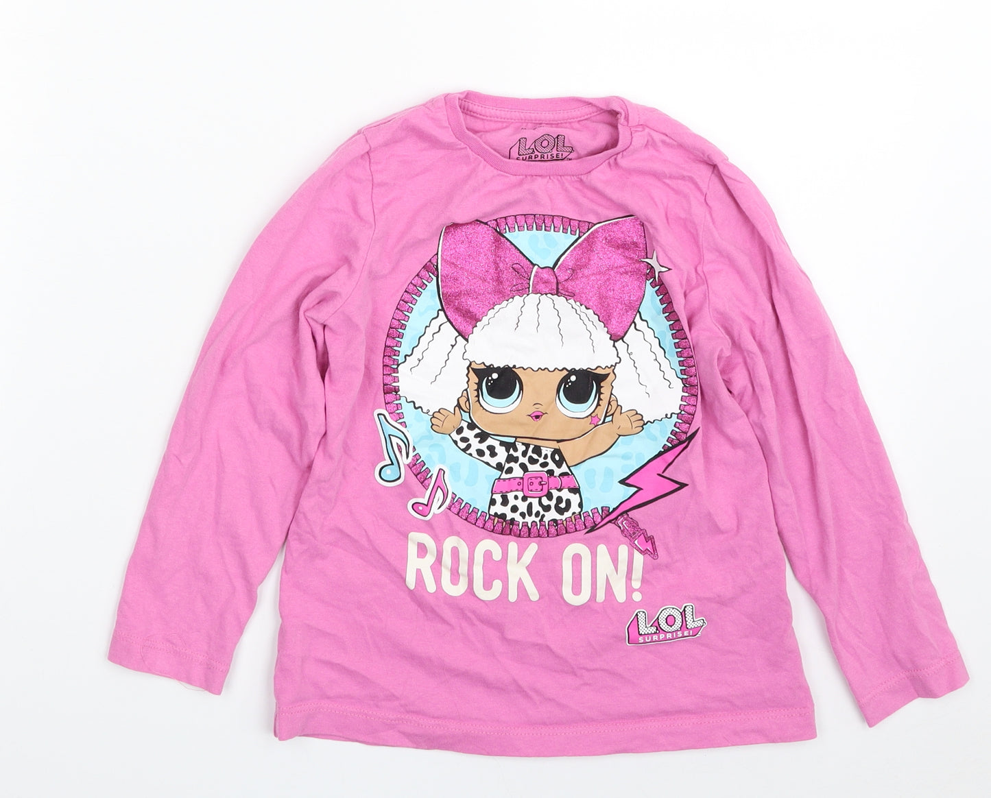 Primark Girls Pink  100% Cotton Pullover T-Shirt Size 5-6 Years Crew Neck Pullover - ROCK ON!
