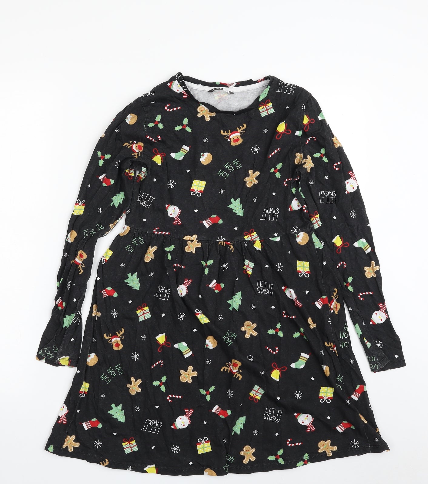 Pep&Co Girls Black  100% Cotton T-Shirt Dress  Size 11-12 Years  Crew Neck Pullover - Christmas