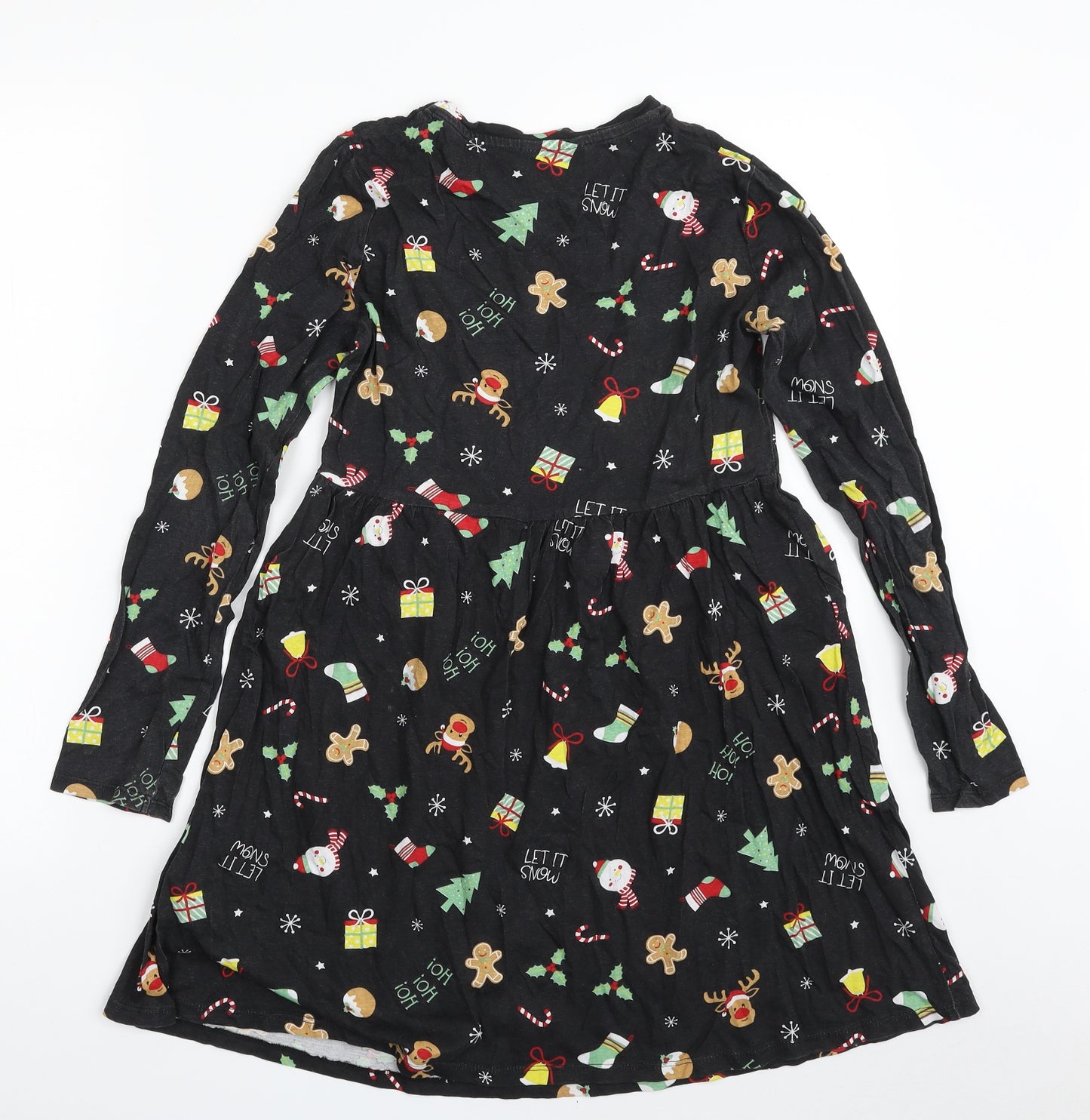 Pep&Co Girls Black  100% Cotton T-Shirt Dress  Size 11-12 Years  Crew Neck Pullover - Christmas