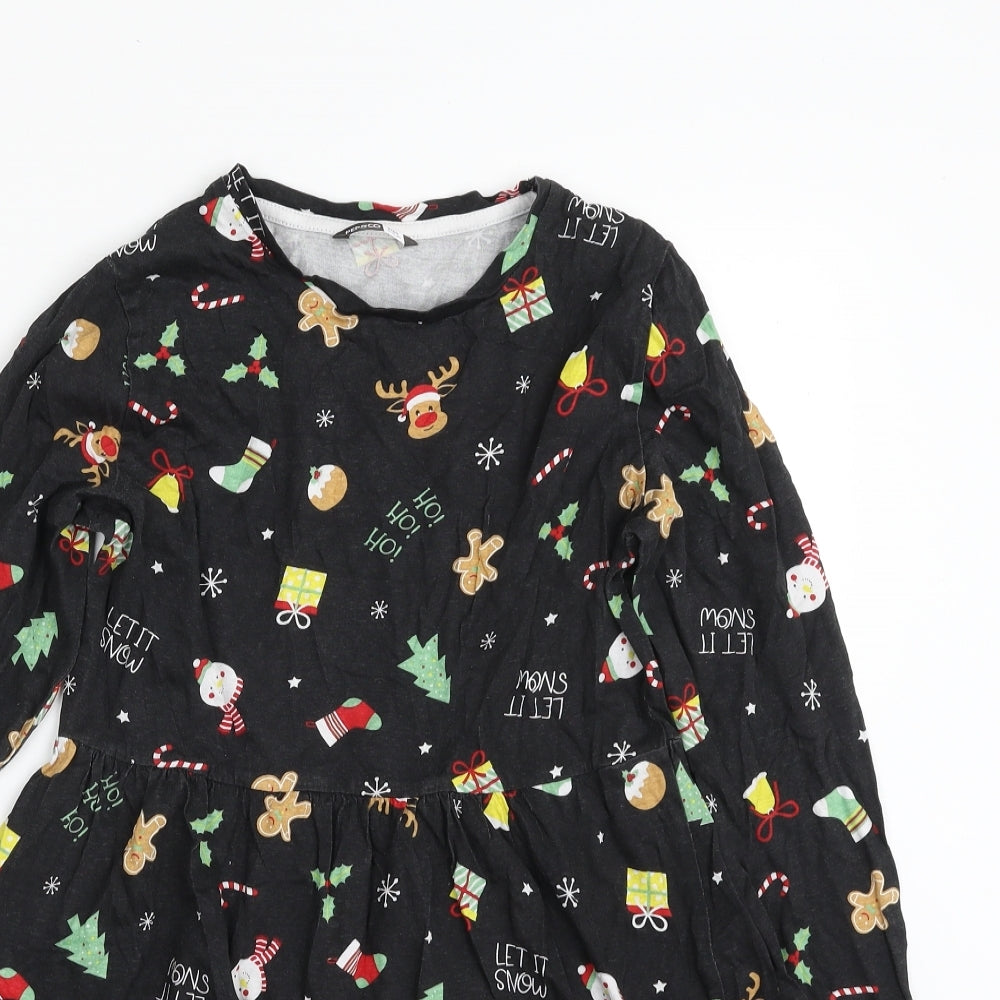 Pep&Co Girls Black  100% Cotton T-Shirt Dress  Size 11-12 Years  Crew Neck Pullover - Christmas