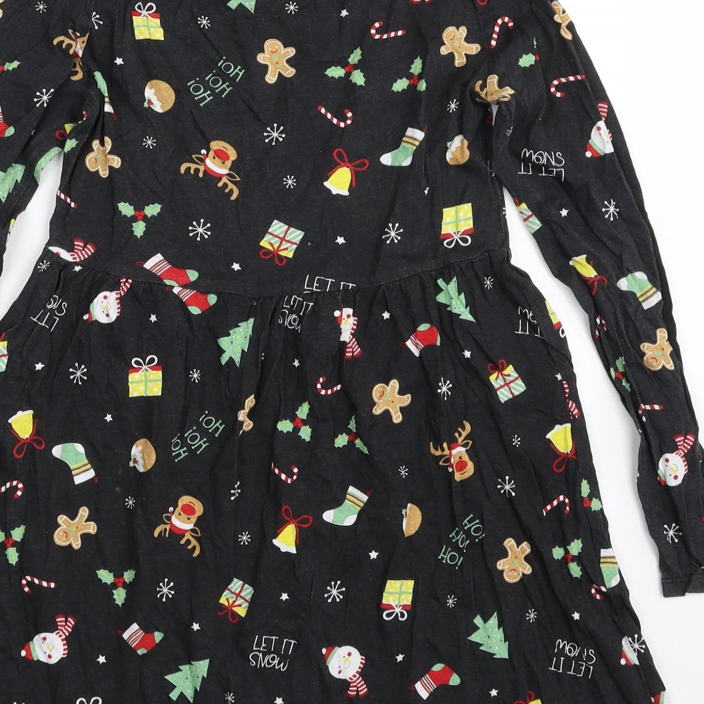 Pep&Co Girls Black  100% Cotton T-Shirt Dress  Size 11-12 Years  Crew Neck Pullover - Christmas