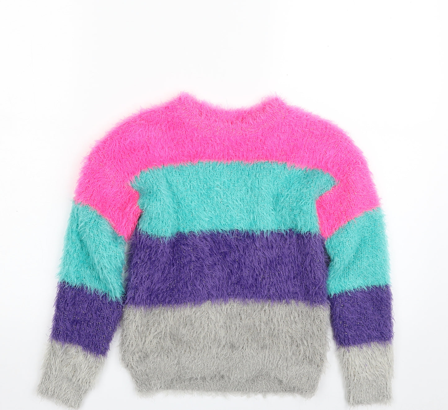 Pep&Co Girls Multicoloured Crew Neck Colourblock Polyester Pullover Jumper Size 6-7 Years  Pullover