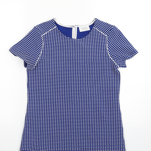 Savida  Womens Blue Check Polyester Tunic Blouse Size 8 Scoop Neck