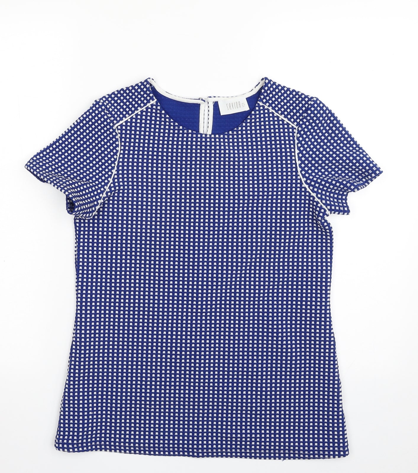 Savida  Womens Blue Check Polyester Tunic Blouse Size 8 Scoop Neck