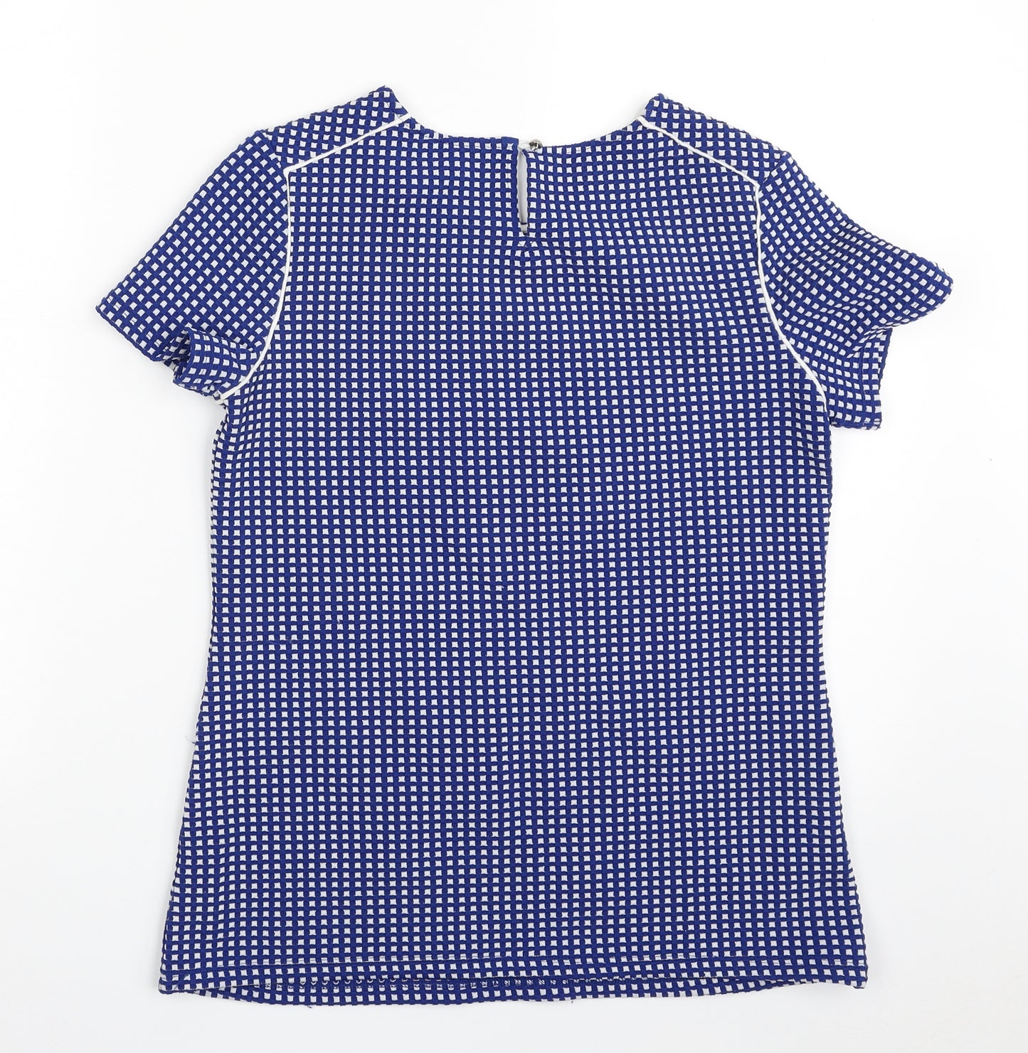 Savida  Womens Blue Check Polyester Tunic Blouse Size 8 Scoop Neck