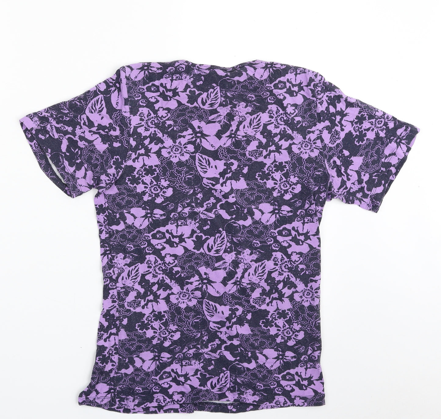 Honor Millburn Womens Purple Floral Viscose Basic T-Shirt Size 10 Crew Neck
