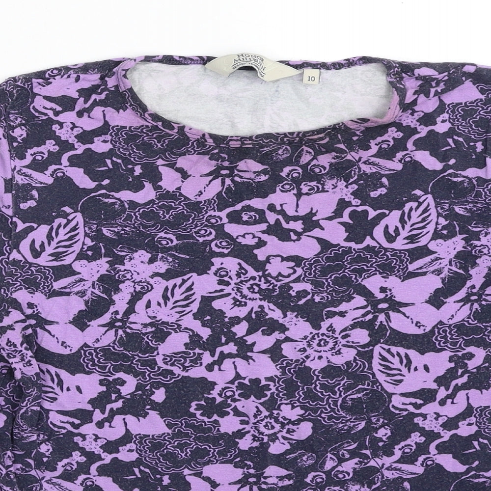 Honor Millburn Womens Purple Floral Viscose Basic T-Shirt Size 10 Crew Neck