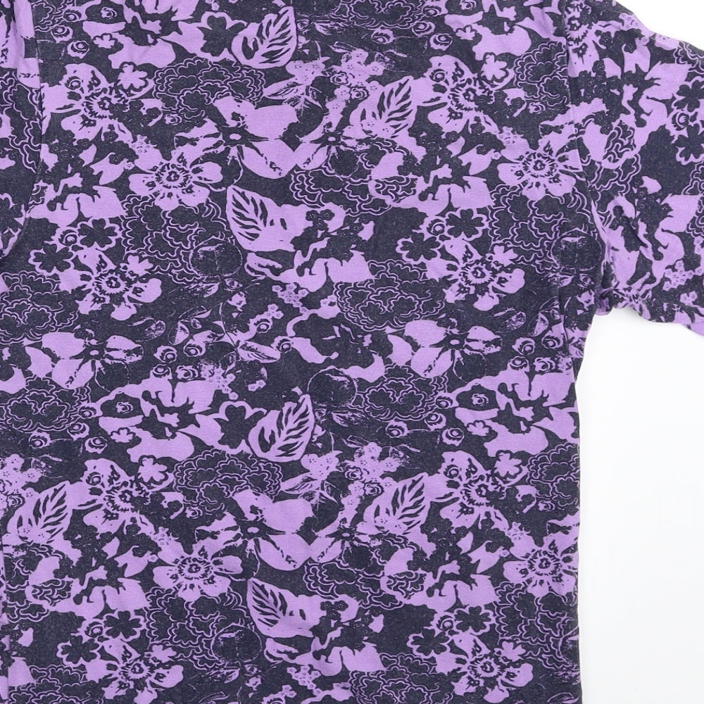 Honor Millburn Womens Purple Floral Viscose Basic T-Shirt Size 10 Crew Neck