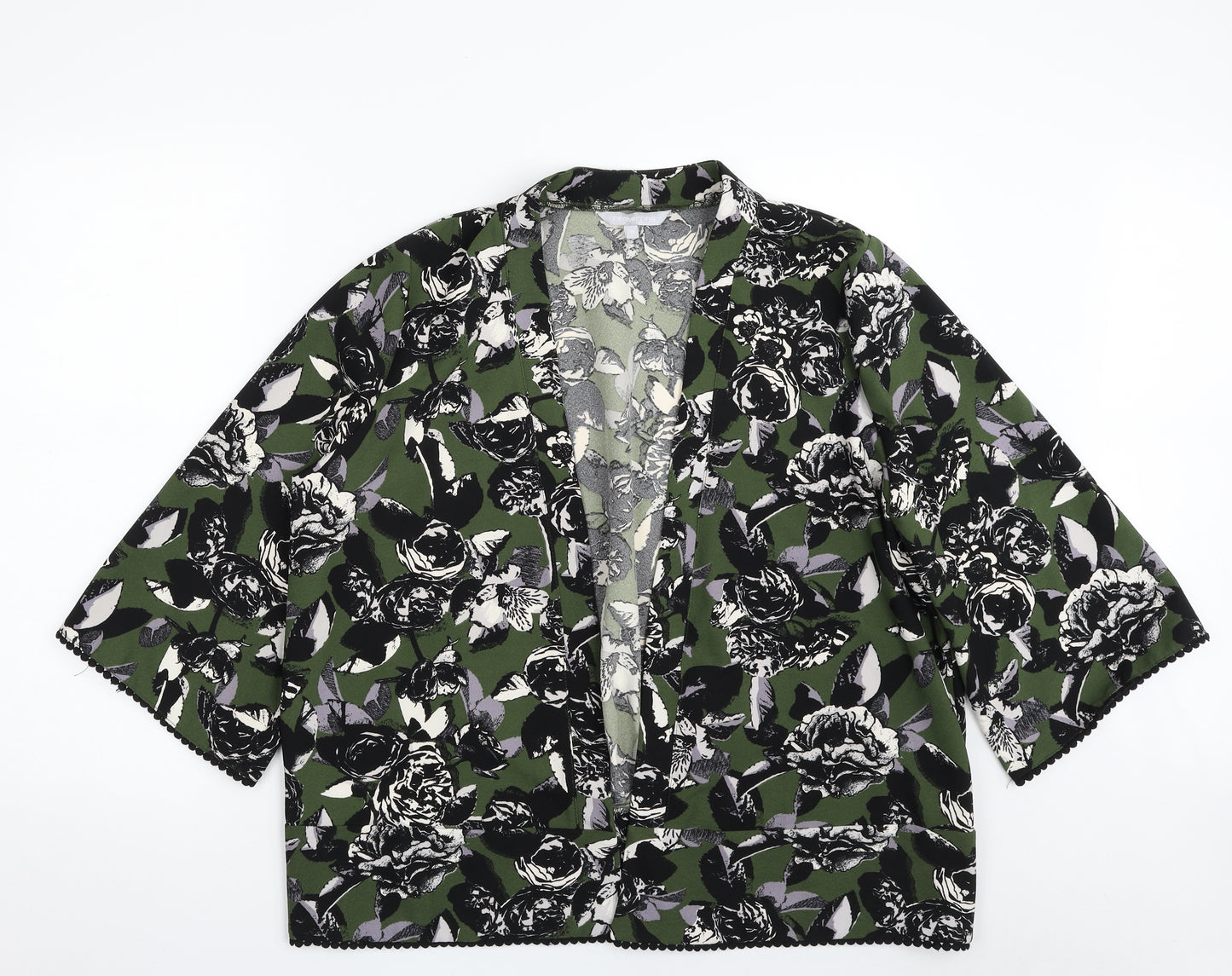 Red Herring Womens Green Floral Polyester Kimono Blouse Size 18 V-Neck