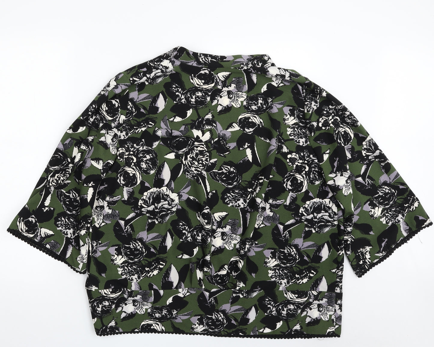 Red Herring Womens Green Floral Polyester Kimono Blouse Size 18 V-Neck