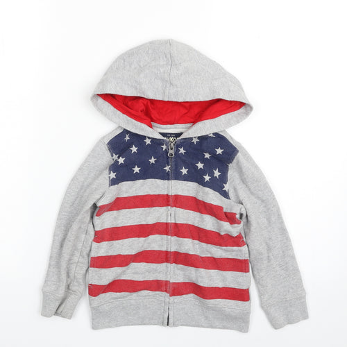 OshKosh B’gosh Boys Grey Striped 100% Cotton Full Zip Hoodie Size 2 Years  Zip - The American Flag