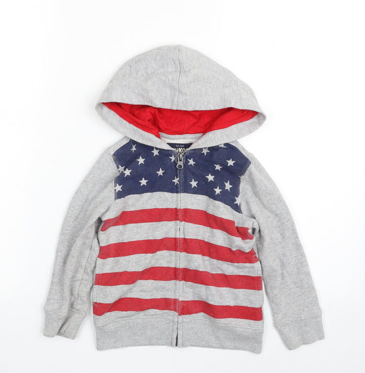OshKosh B’gosh Boys Grey Striped 100% Cotton Full Zip Hoodie Size 2 Years Zip - The American Flag