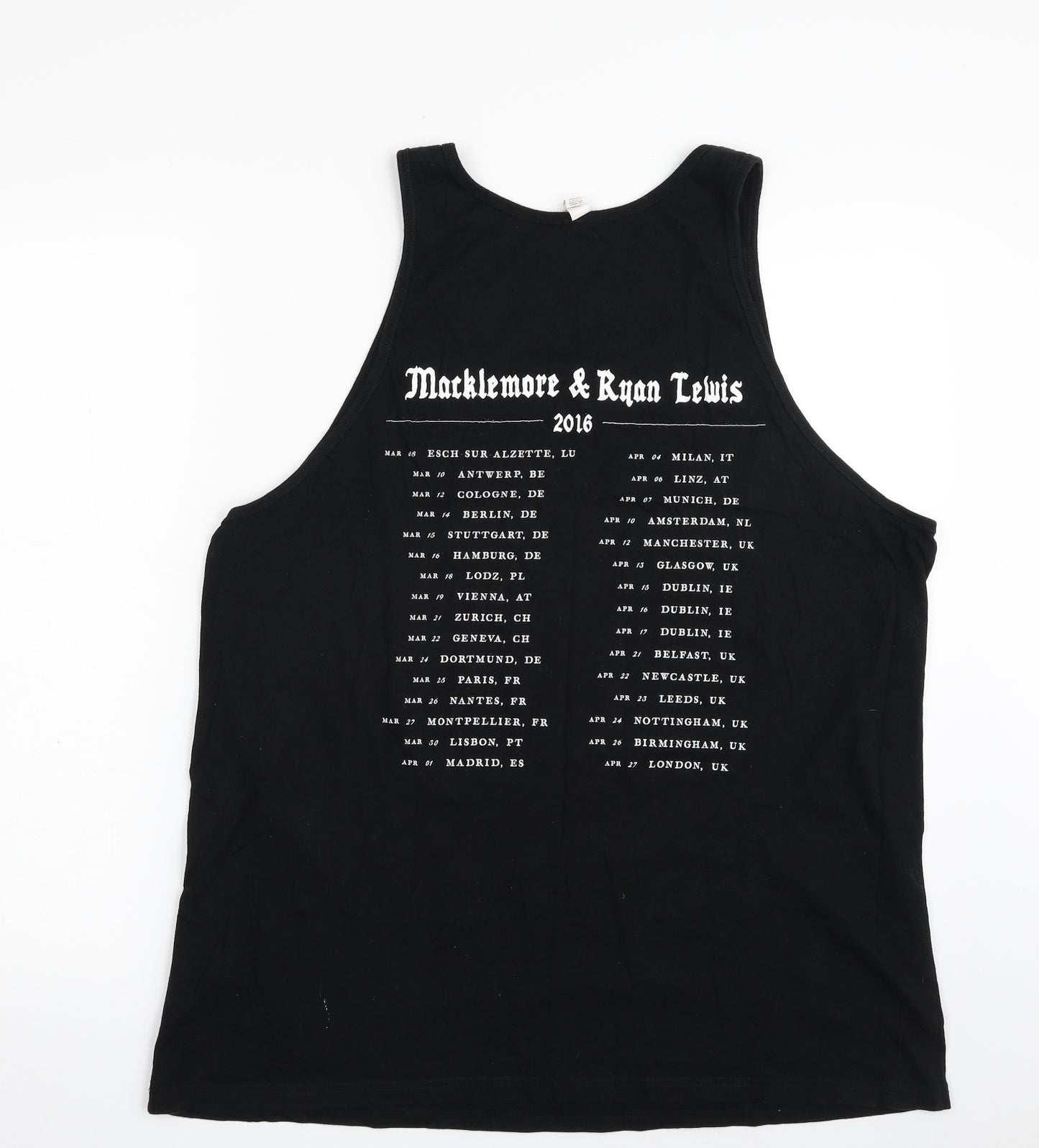 Canvas Mens Black  Cotton  T-Shirt Size XL Crew Neck  - Macklemore & Ryan Lewis Tour