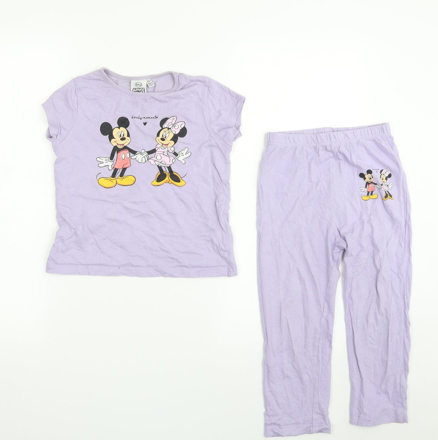 Primark Girls Purple Solid 100% Cotton Top Pyjama Set Size 3-4 Years  Pullover - Minnie Mouse