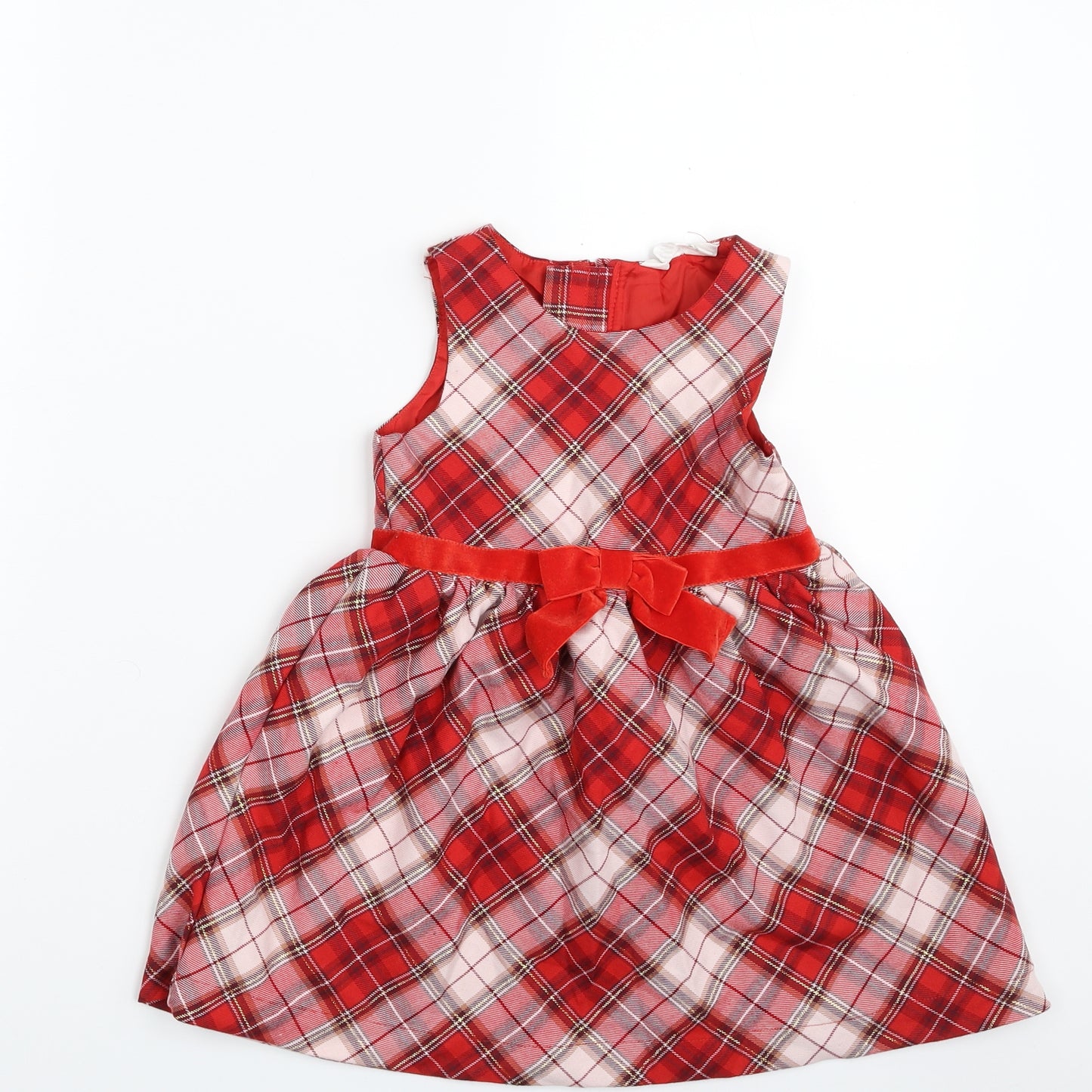 H&M Girls Red Plaid Polyester Skater Dress  Size 3-4 Years  Scoop Neck Zip