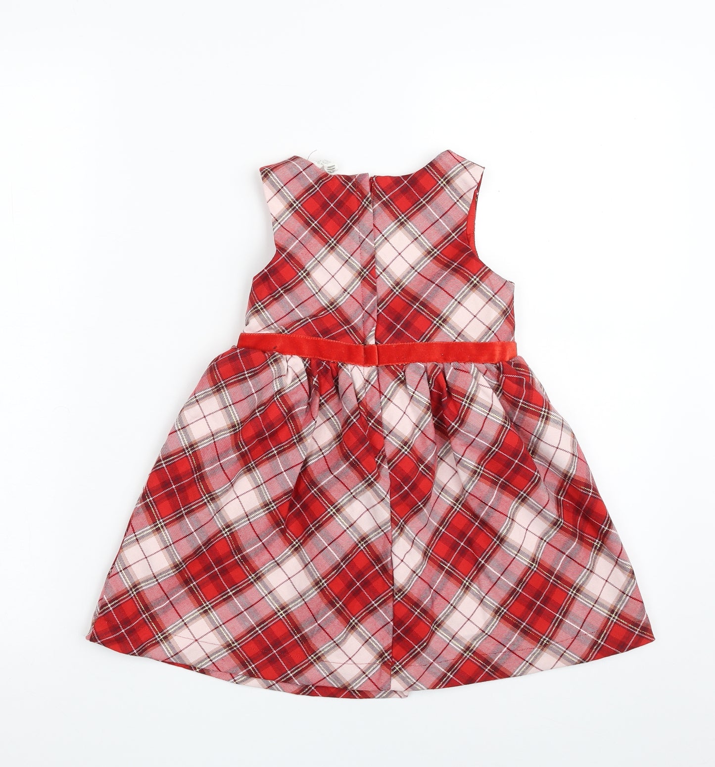 H&M Girls Red Plaid Polyester Skater Dress  Size 3-4 Years  Scoop Neck Zip