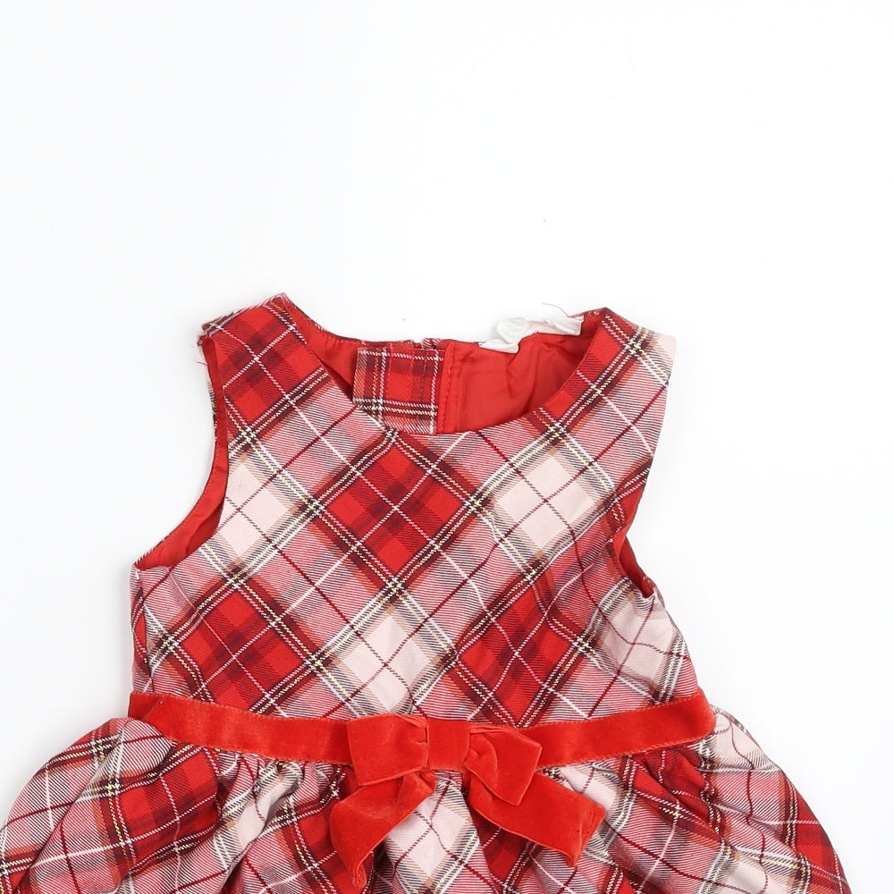H&M Girls Red Plaid Polyester Skater Dress  Size 3-4 Years  Scoop Neck Zip