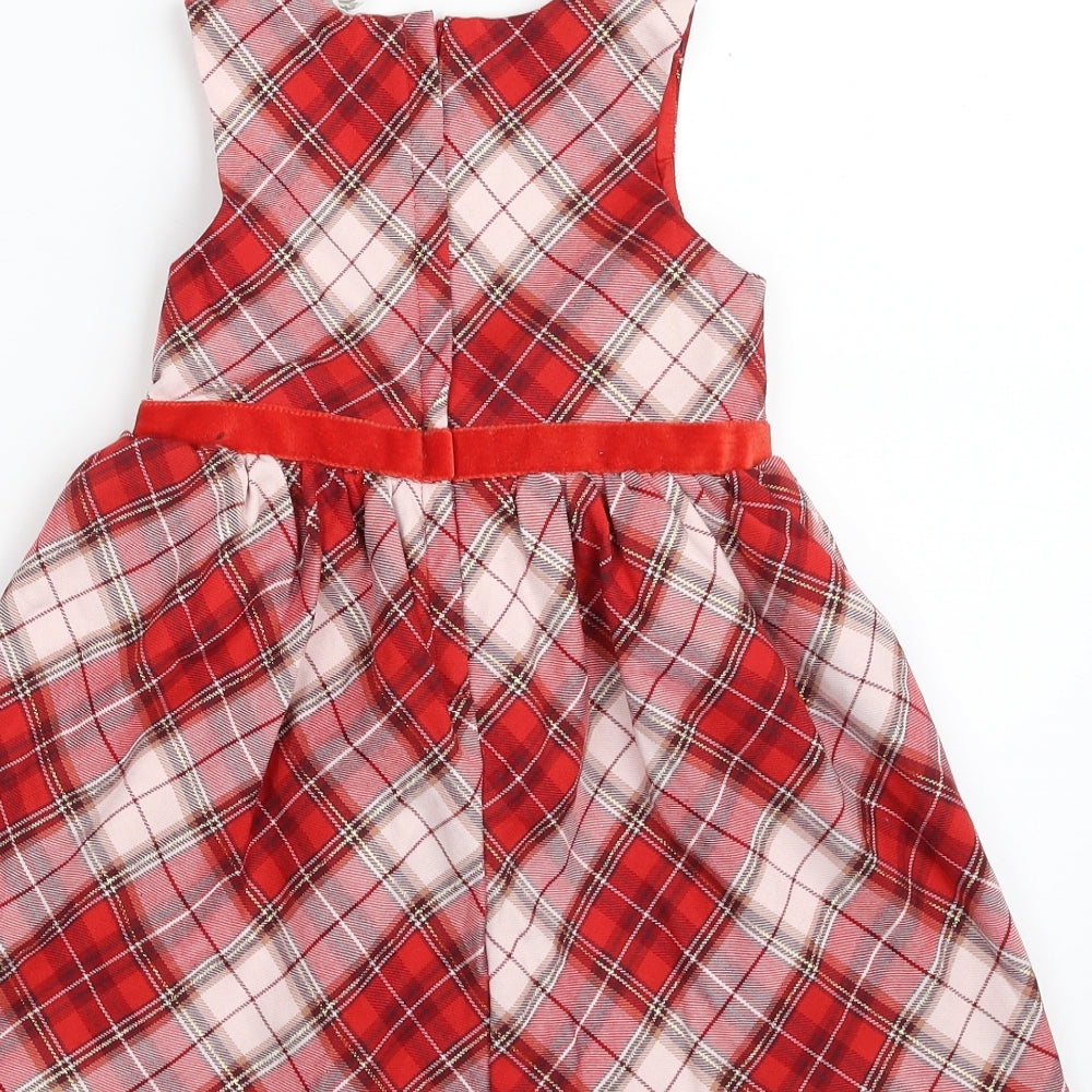 H&M Girls Red Plaid Polyester Skater Dress  Size 3-4 Years  Scoop Neck Zip
