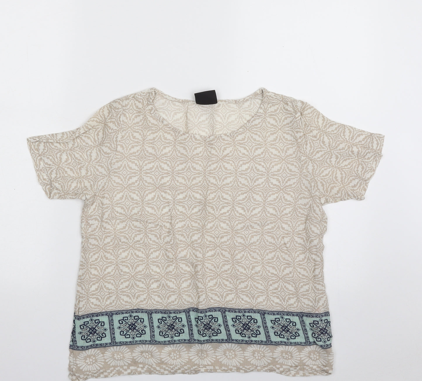 VILA Womens Beige Geometric Viscose Basic Blouse Size M Boat Neck