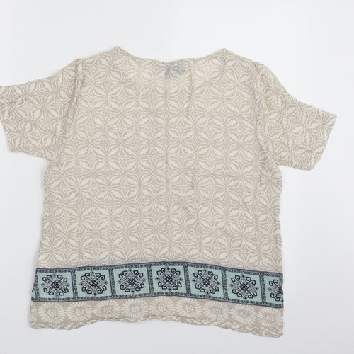 VILA Womens Beige Geometric Viscose Basic Blouse Size M Boat Neck