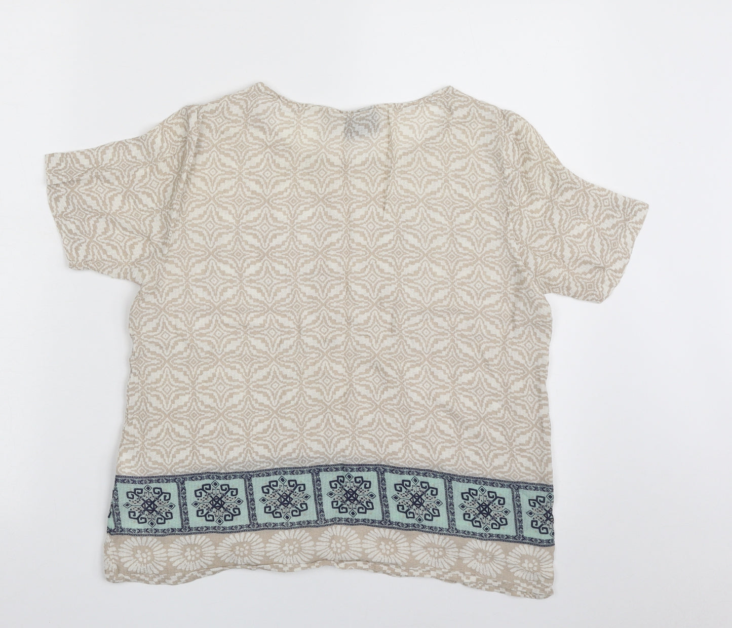 VILA Womens Beige Geometric Viscose Basic Blouse Size M Boat Neck