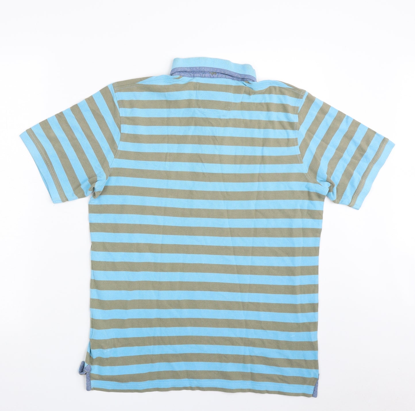 CASAMODA Mens Blue Striped 100% Cotton  Polo Size M Collared Button