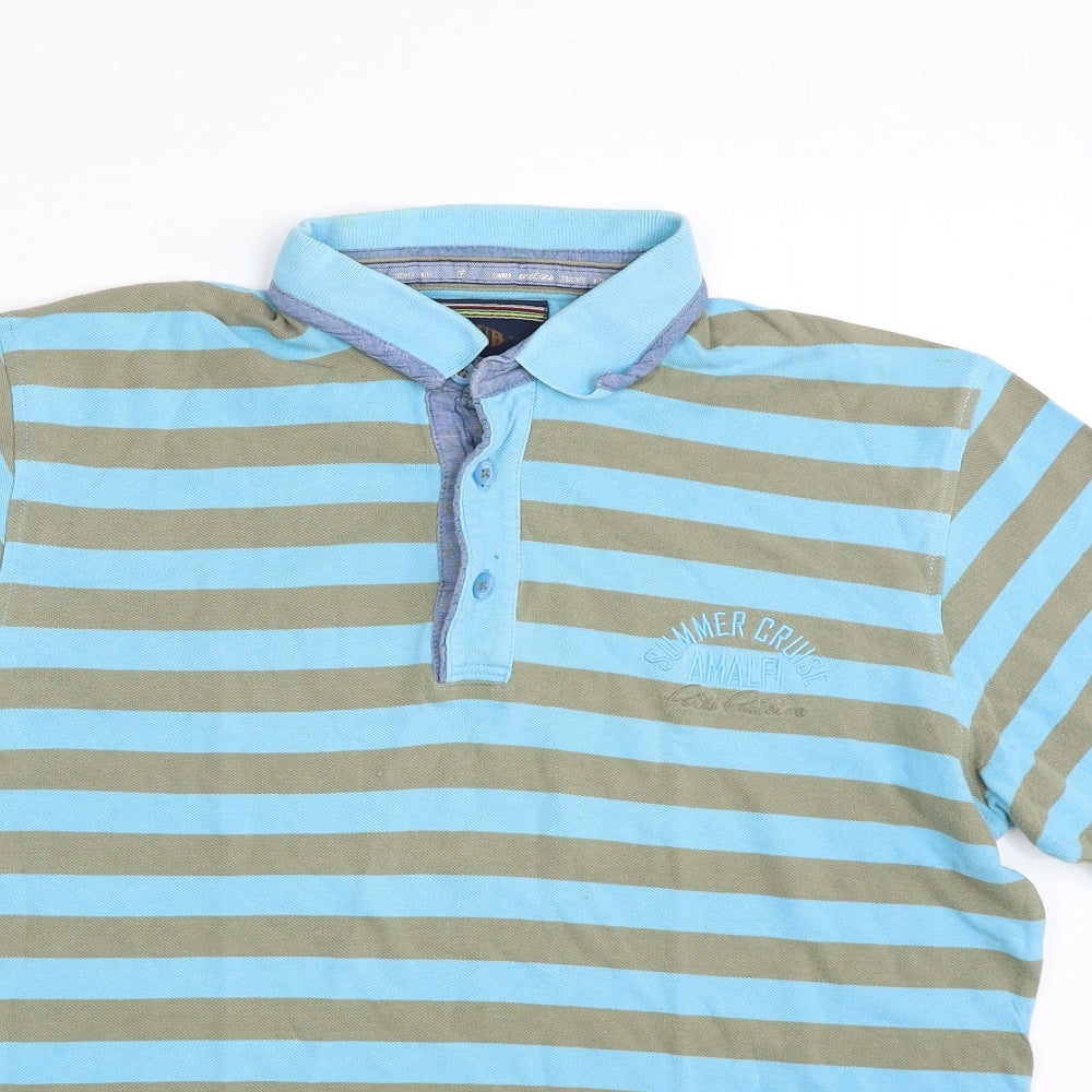 CASAMODA Mens Blue Striped 100% Cotton  Polo Size M Collared Button