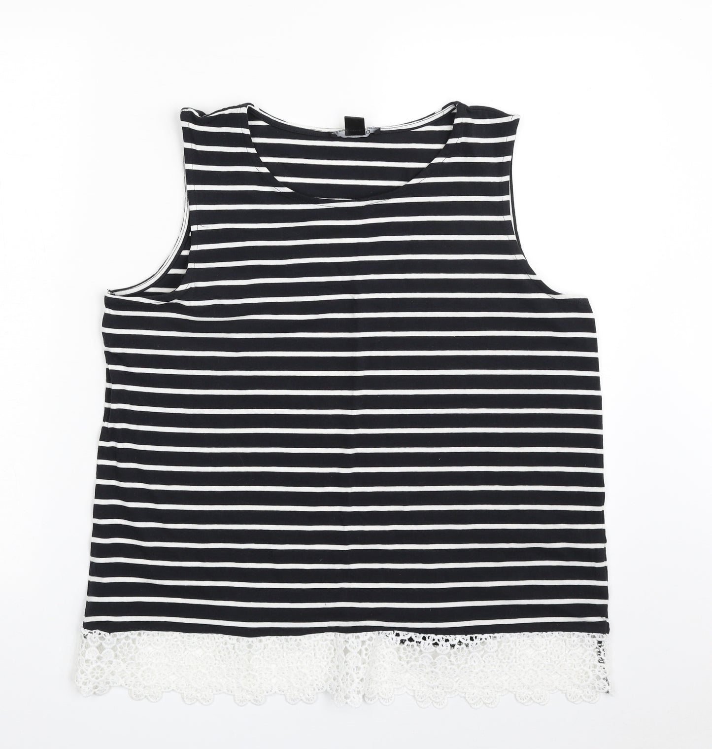 ESMARA Womens Black Striped Cotton Basic T-Shirt Size 12 Boat Neck - Size 12-14
