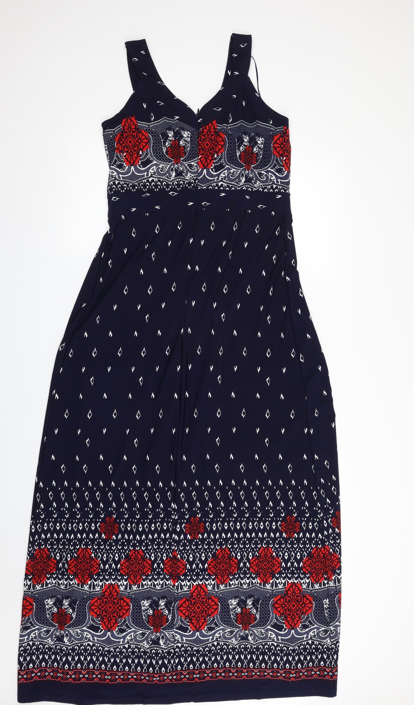 Klass Womens Blue Geometric Polyester Fit & Flare  Size 12  V-Neck Zip