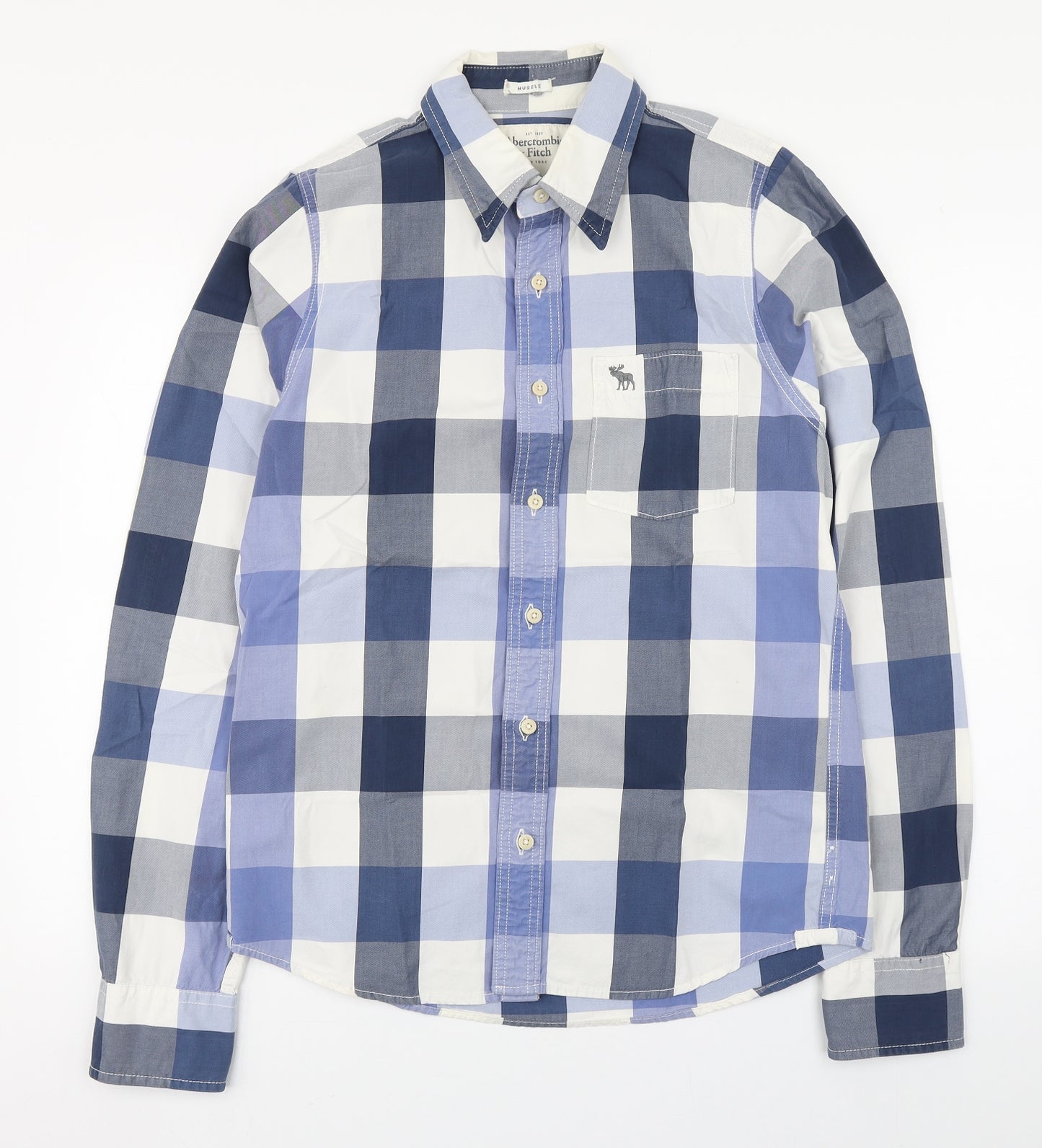 Abercrombie & Fitch Mens Blue Plaid Cotton  Button-Up Size L Collared Button