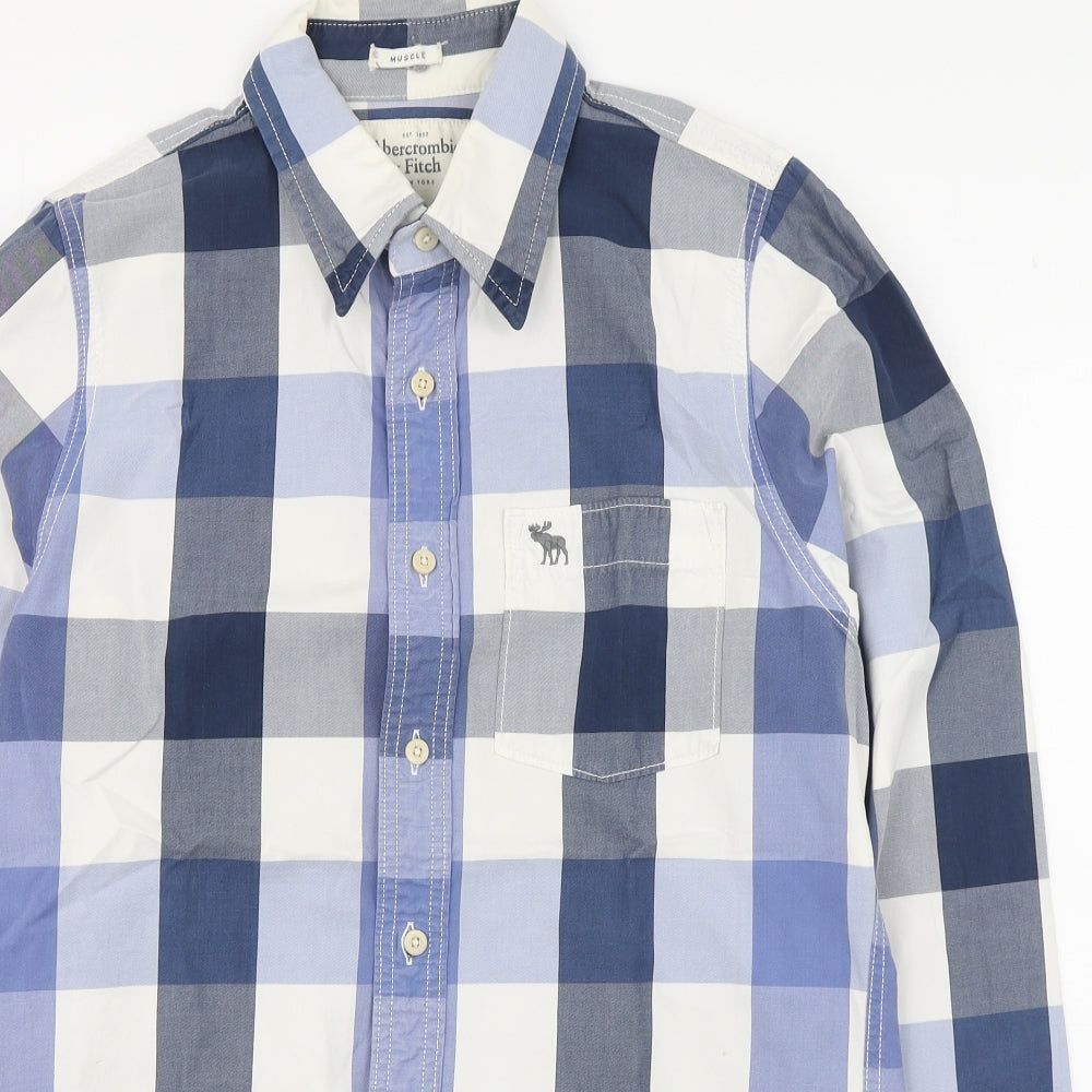 Abercrombie & Fitch Mens Blue Plaid Cotton  Button-Up Size L Collared Button