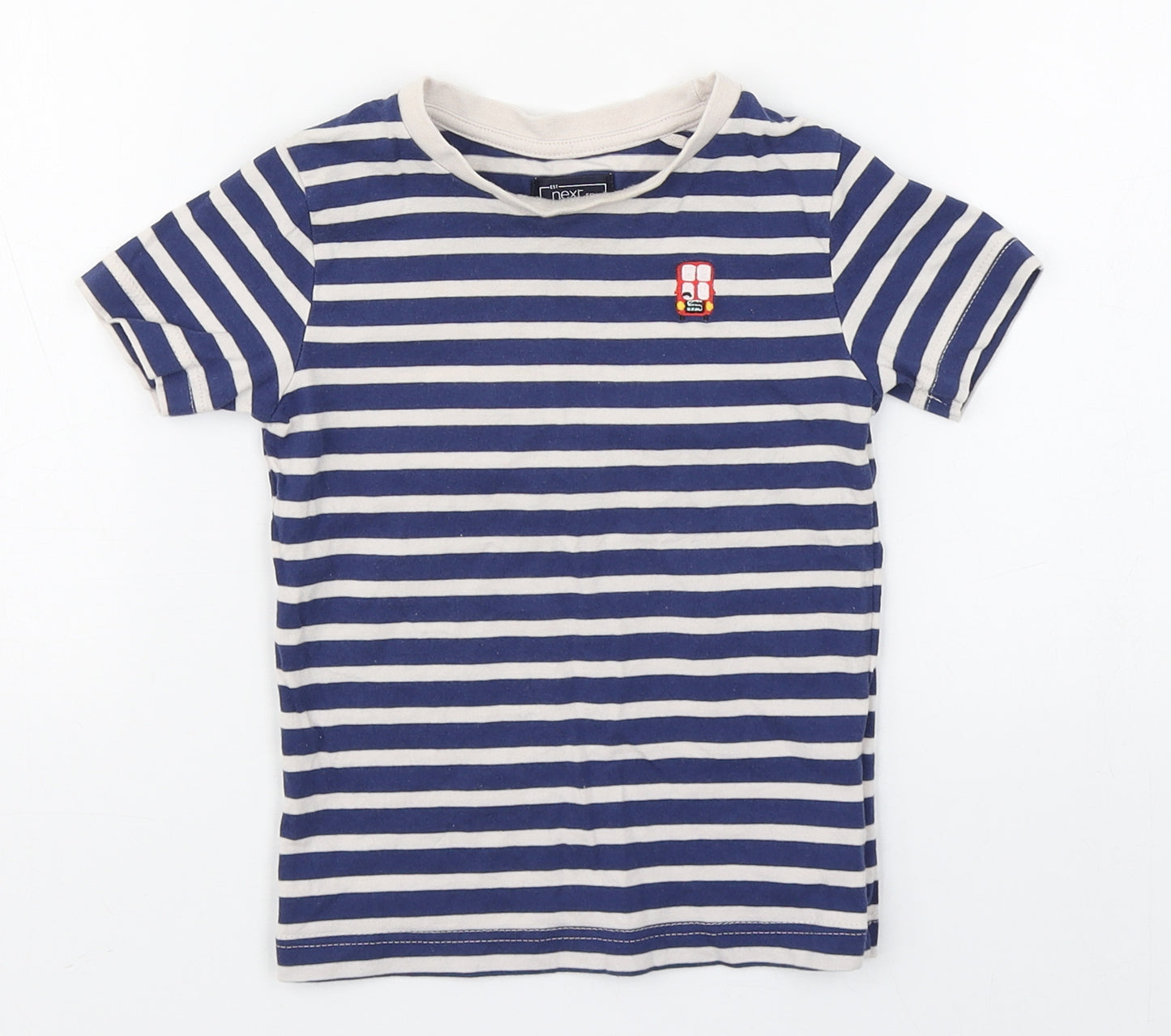 NEXT Boys Blue Striped 100% Cotton Basic T-Shirt Size 12-18 Months Round Neck Pullover