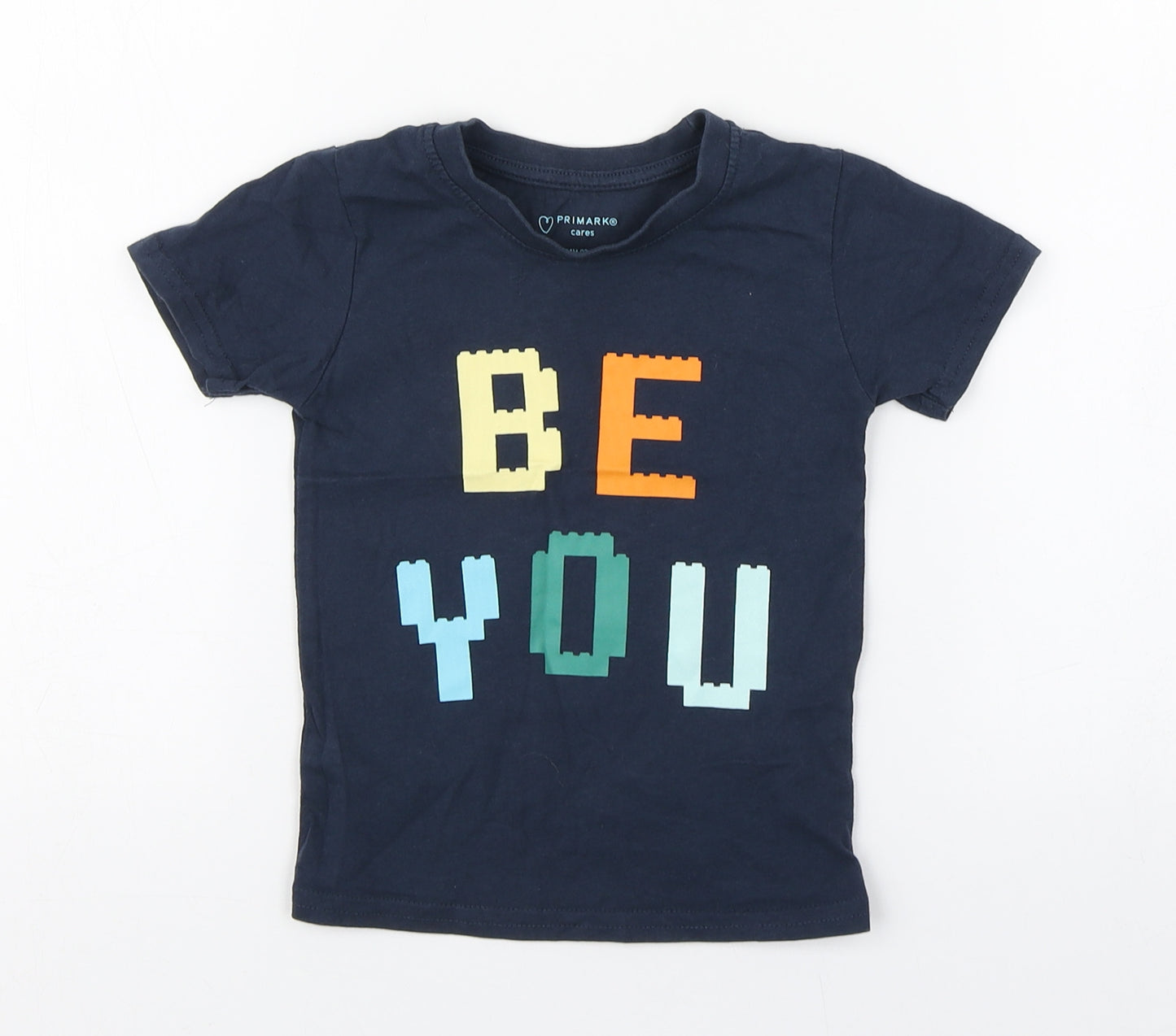Primark Boys Blue  100% Cotton Basic T-Shirt Size 18-24 Months Round Neck Pullover - Be You