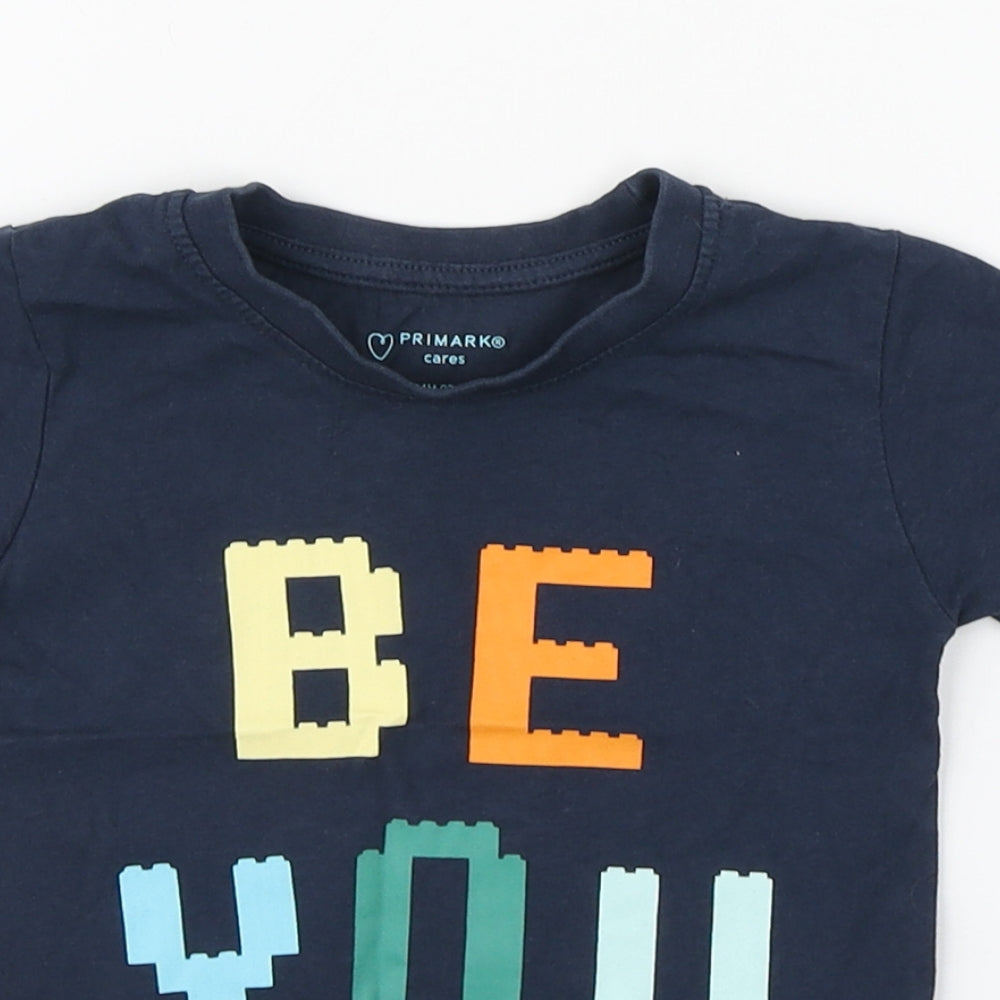 Primark Boys Blue  100% Cotton Basic T-Shirt Size 18-24 Months Round Neck Pullover - Be You