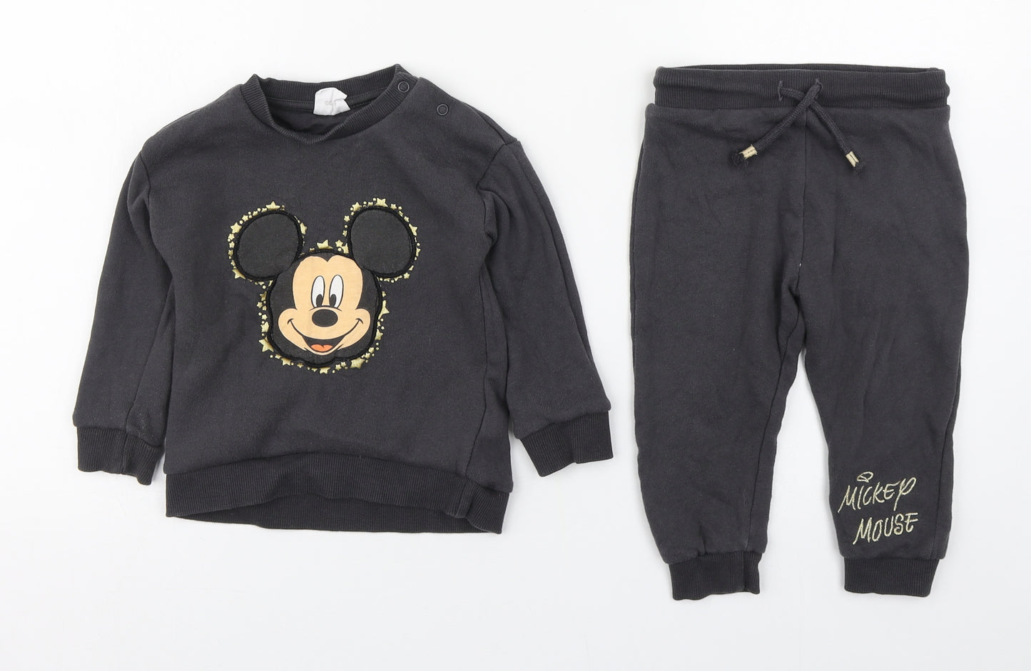 Disney Baby Grey  100% Cotton Trousers Outfit/Set Size 12-18 Months  Pullover - Mickey Mouse