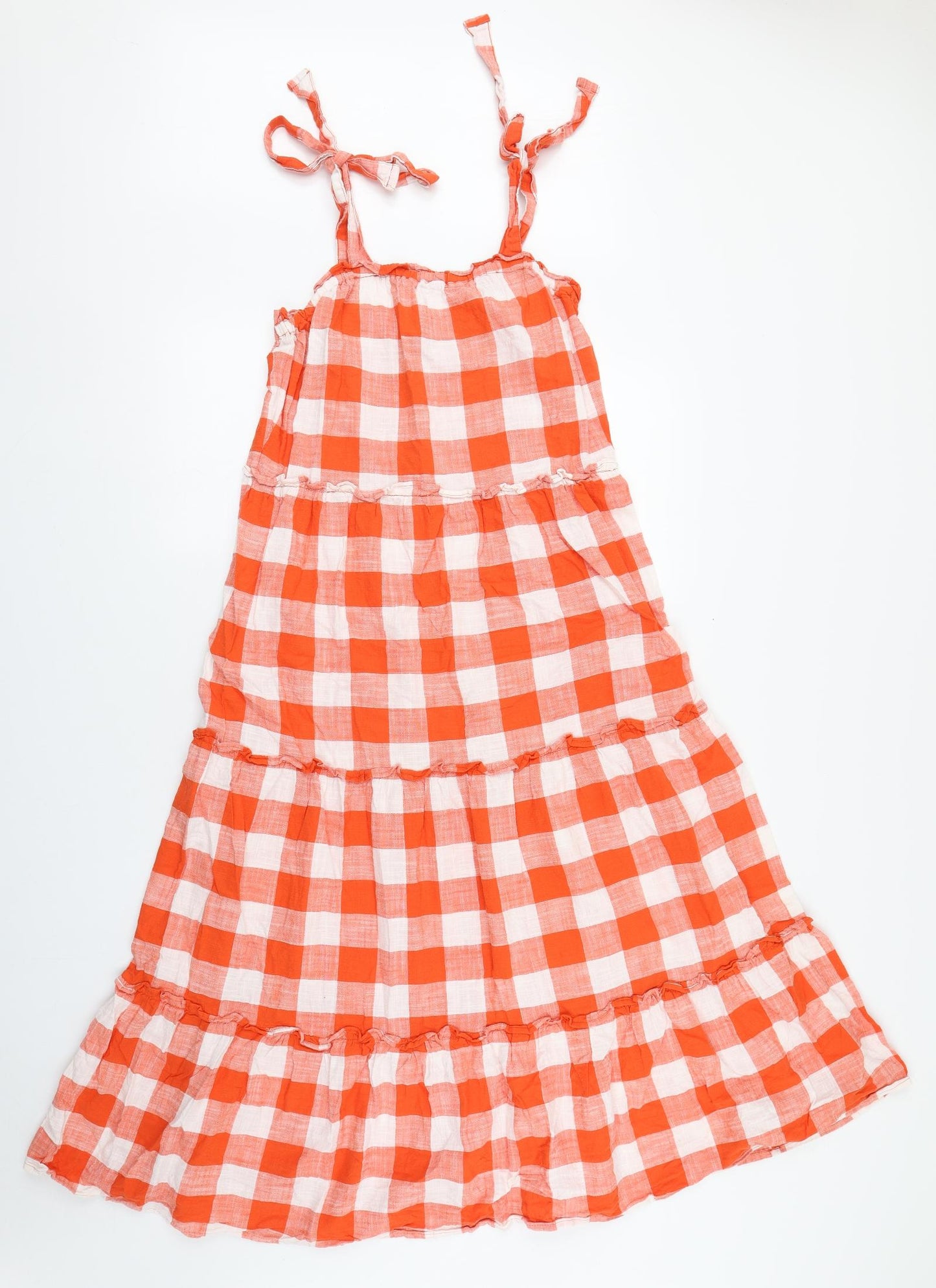 F&F Womens Orange Plaid Cotton Trapeze & Swing  Size 8  Square Neck Pullover